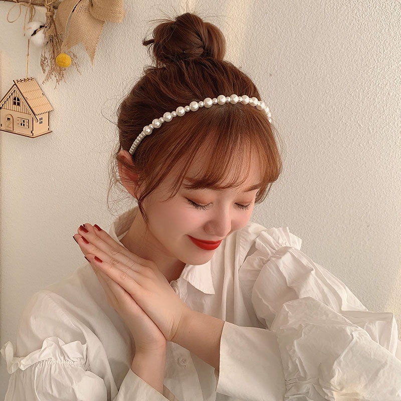 Băng Đô Cài Tóc Đính Hạt Ngọc Trai Chống Trượt Phong Cách Hàn Quốc