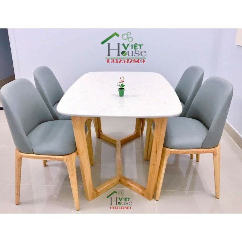 Bộ bàn ăn Grace mặt đá nhân tạo 1m4 (Freeship nt HCM)