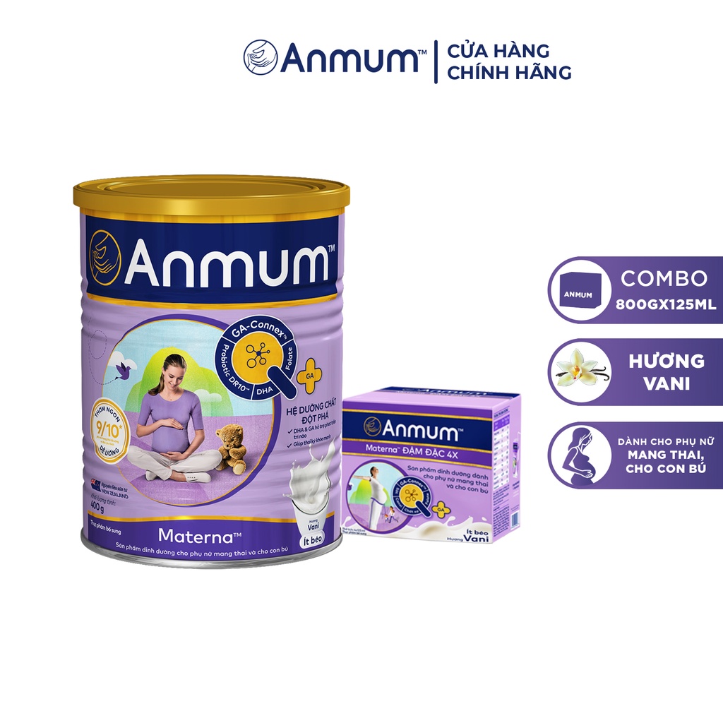 Combo 1 Sữa Bột Anmum Materna Hương Vanilla (800g/Lon) + 2 Lốc Sữa Nước Anmum 4*125ml