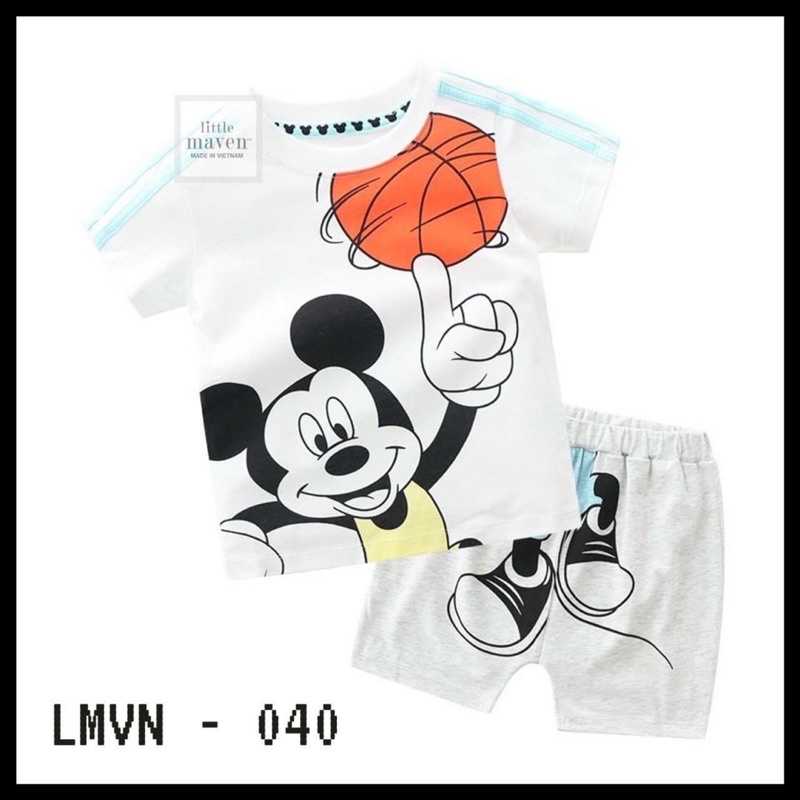 Bộ cộc tay Little maven cho bé trai size từ 12-24 cân