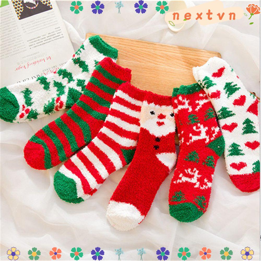 1 Đôi Vớ Lông Cừu San Hô Giữ Ấm Mùa Đông Trang Trí Giáng Sinh / Năm Mới Cho Nữ