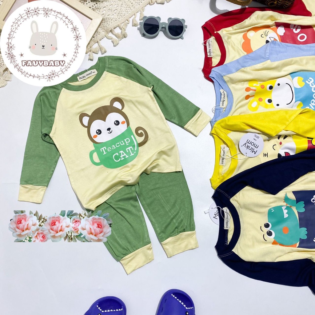Bộ Dài Tay MINKY MOM Chính Hãng Bé Trai Bé Gái Thun Lạnh Hình in Động Vật Và Túi Cho Trẻ Em 0 1 2 3 4 5 Tuổi- Favybaby