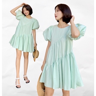 Đầm babydoll tay phồng, tầng xéo