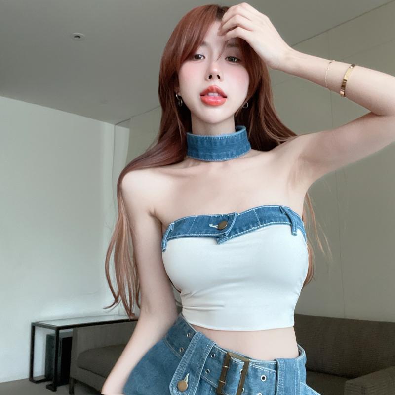 Áo Ống Chất Liệu Denim Thời Trang Mùa Hè Quyến Rũ Cho Nữ