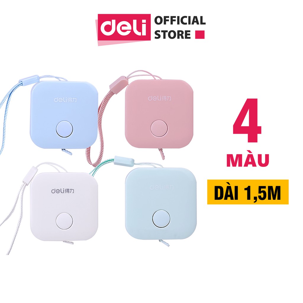 Thước dây da cuộn Deli - 1.5m - Hồng/ Xanh Lá/ Trắng/ Xanh Dương - 1 chiếc - 79650