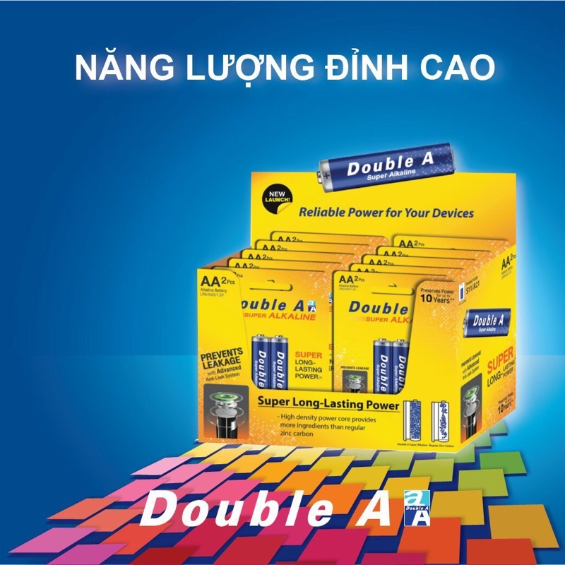 Pin Double A super Alkaline không chảy nước: vĩ 2 viên.