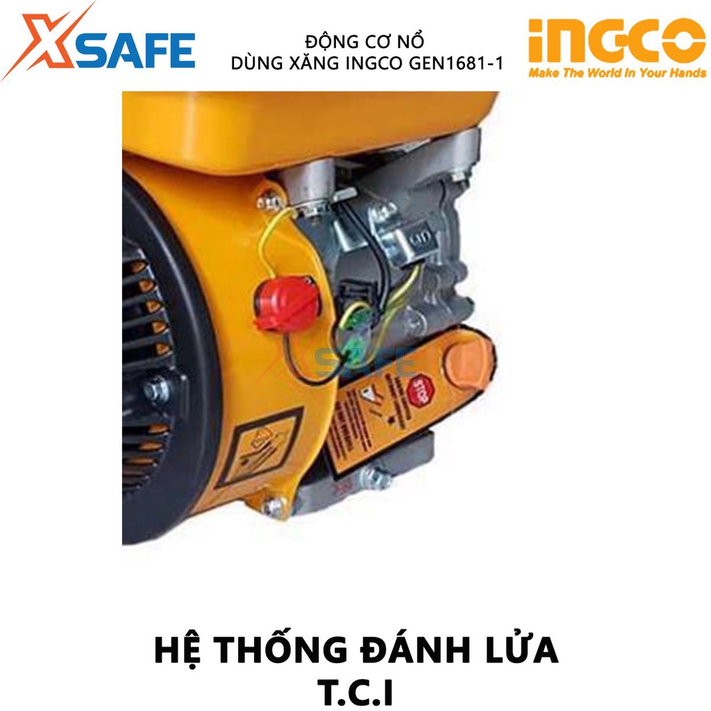 Động cơ nổ dùng xăng INGCO GEN1681-1 Máy nổ động cơ 4 thì, OHV, đầu ra tối đa 5,5HP, bình nhiên liệu 3,6L - [XSAFE]