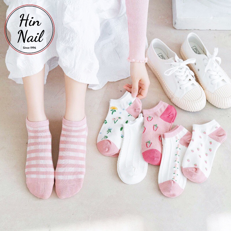 Set 5 đôi tất nữ hàn quốc vớ nữ cổ ngắn cổ dài chất liệu cotton