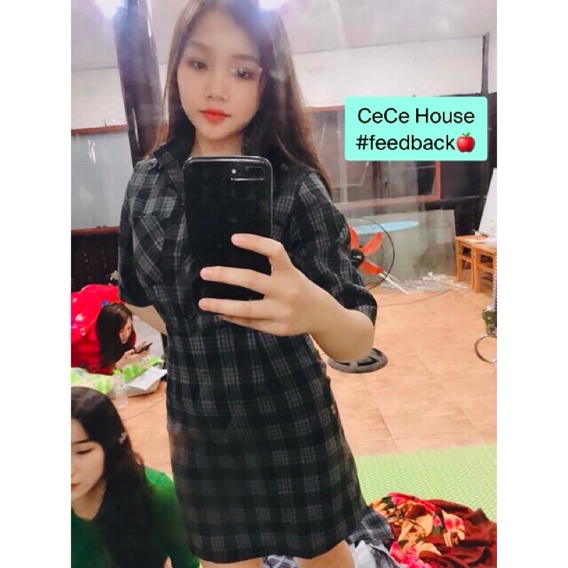 Set đầm sơ mi kèm chân váy kẻ caro thanh lịch, Set bộ 2 món, Set công sở  - cece house