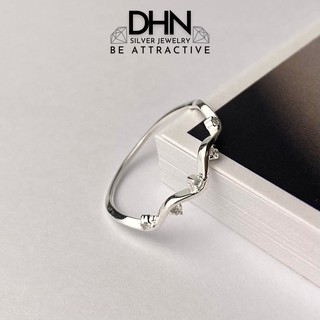 Nhẫn bạc nữ đính đá DHN, Nhẫn nữ thời trang kiểu sóng đính đá điệu đà DLNDD0004