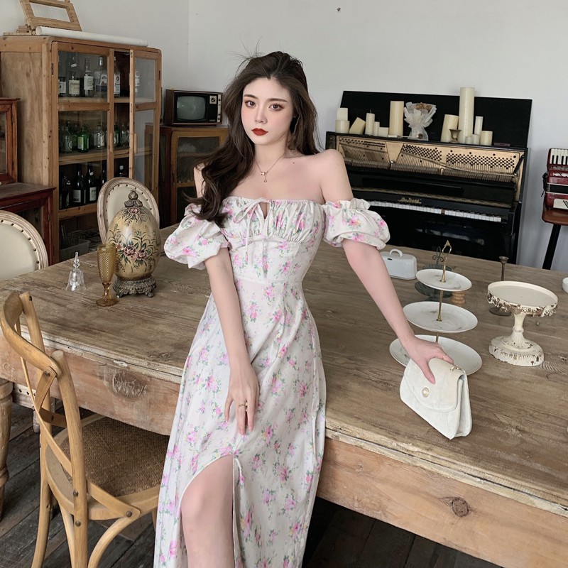 [ ORDER ] Đầm MAXI HOA bèo nhún ngực, tay phồng, xu hướng 2021 | BigBuy360 - bigbuy360.vn