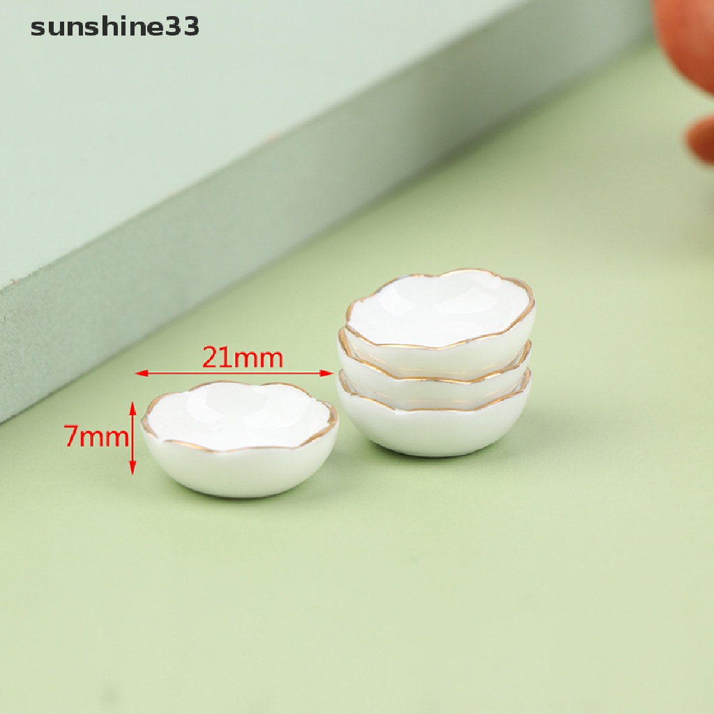 Bộ 4 Chén Dĩa Sứ Màu Trắng Trang Trí Nhà Búp Bê 1: 12