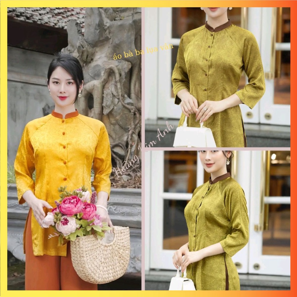 Áo bà ba lụa gấm vân cao cấp đi lễ chùa thiết kế cách tân đồ lam truyền thống hàng loại 1 kèm quần may sẵn