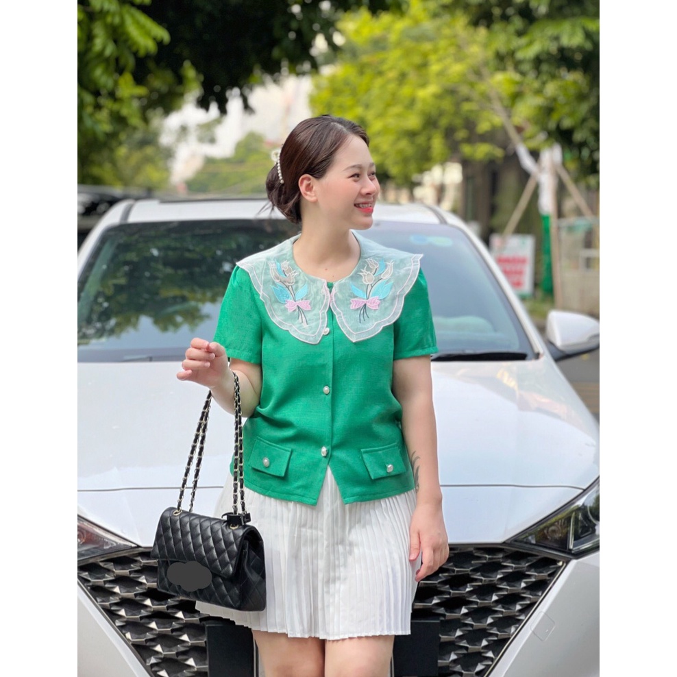 Set dạ cổ thêu - phối váy xếp ly BIGSIZE 55-95KG