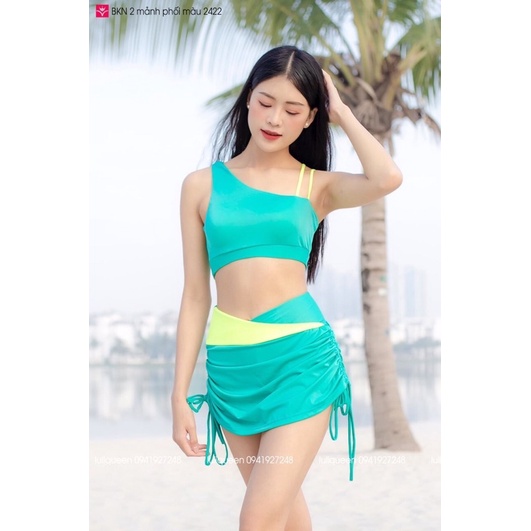 Bikini áo tắm  2mảnh váy rut day có quần mãu mới