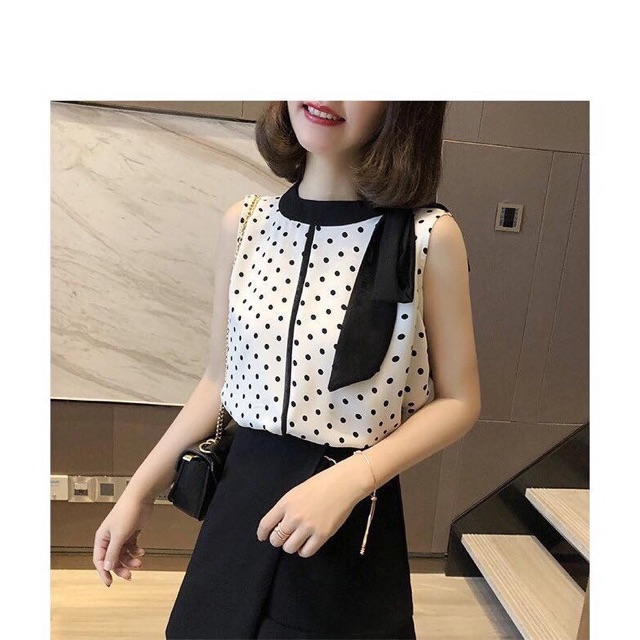 Áo kiểu chấm bi phối nơ cổ siêu xinh - nhiều Size và màu, form dáng đẹp, thích hợp mặc công sở, dự tiệc