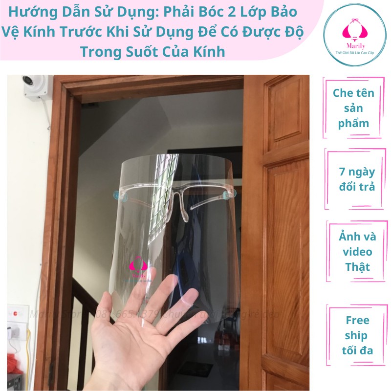 Kính Chống Giọt Bắn Phòng Dịch Bảo Hộ Full Face Trong Suốt, Mặt Nạ Chống Dịch Chống Bụi Marily