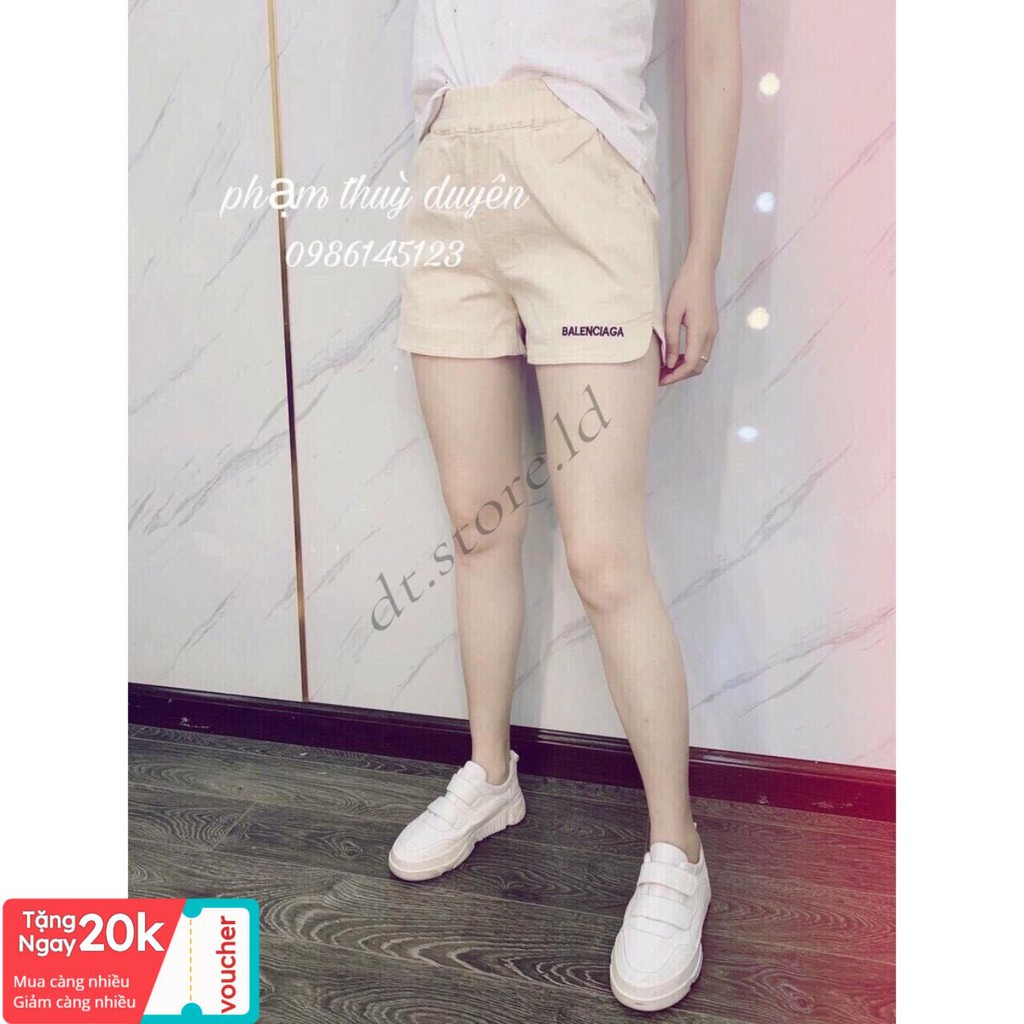 freeship Quần Đùi Kaki BALENC , Quần Short Nữ Cạp Chun Thêu Chữ 2 Màu V018