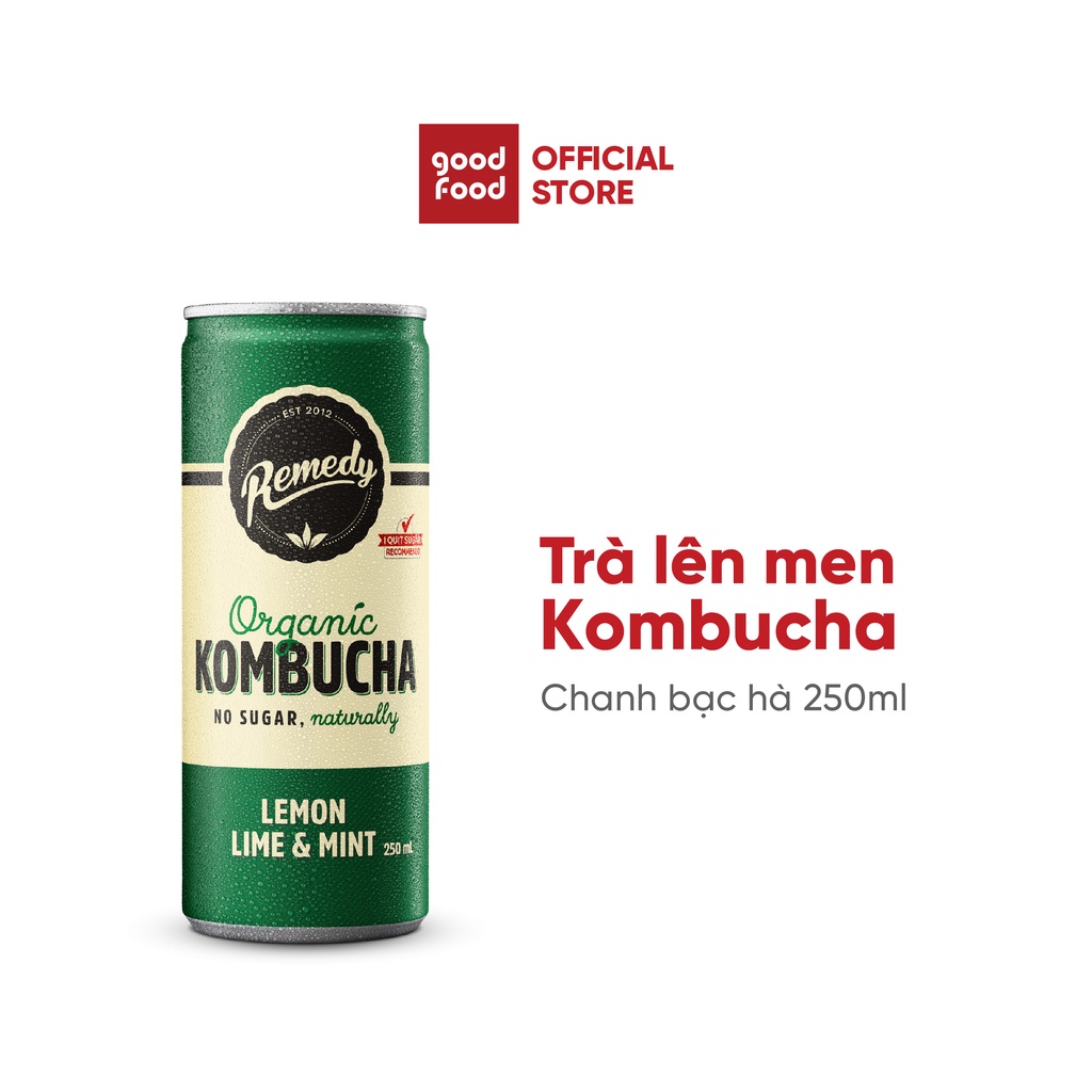 [Mã BMBAU50 giảm 7% đơn 99K] Trà Kombucha có ga hương vị chanh bạc hà Remedy Organic Kombucha Lemon Lime &amp; Mint 250ml