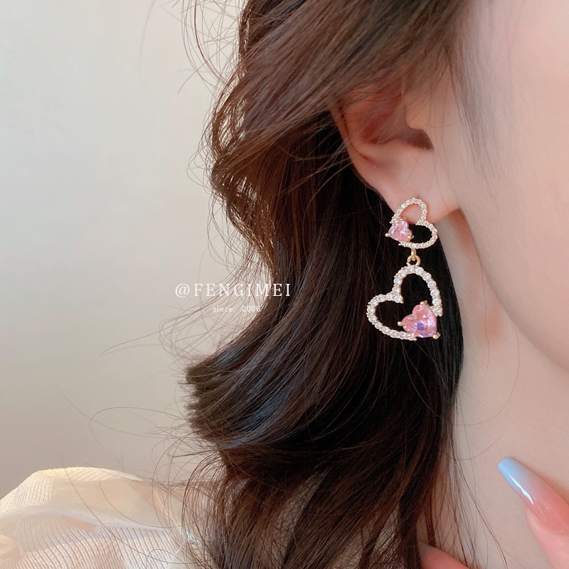 Khuyên Tai Hình Trái Tim Đính Đá Zircon Thời Trang Cao Cấp 2022