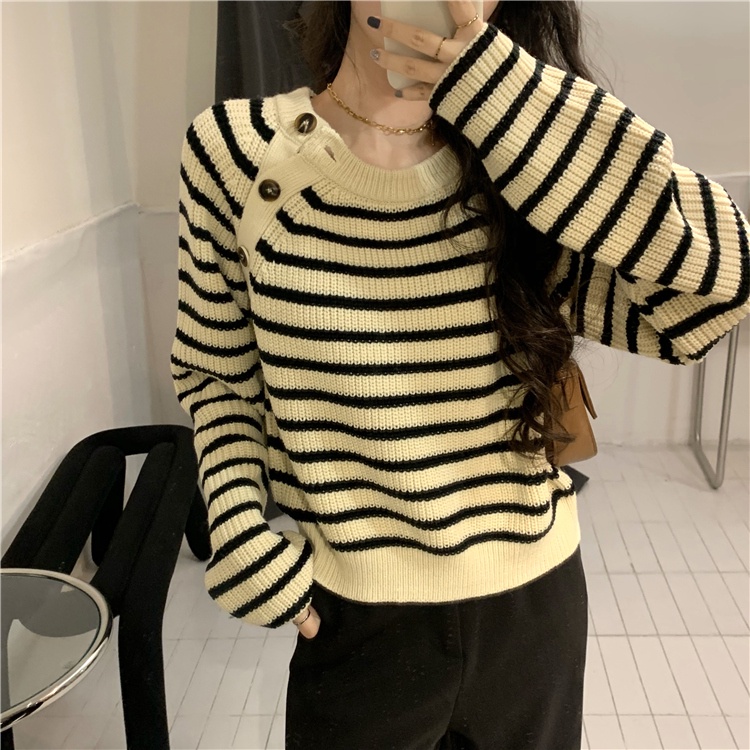 Áo Sweater Kẻ Sọc Màu Sắc Tương Phản Phong Cách Retro Dành Cho Nữ