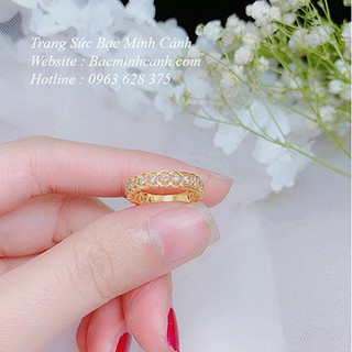Nhẫn Kim Tiền đính đá bạc xi vàng