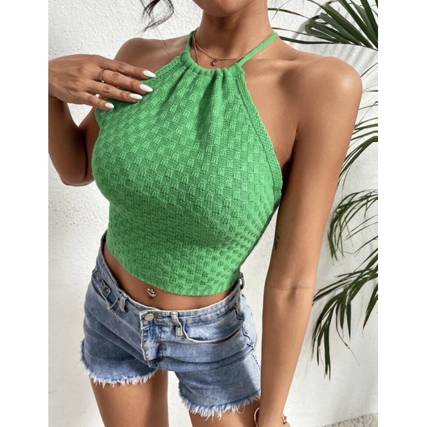 Áo croptop yếm len dệt kim hở lưng BBstore | BigBuy360 - bigbuy360.vn