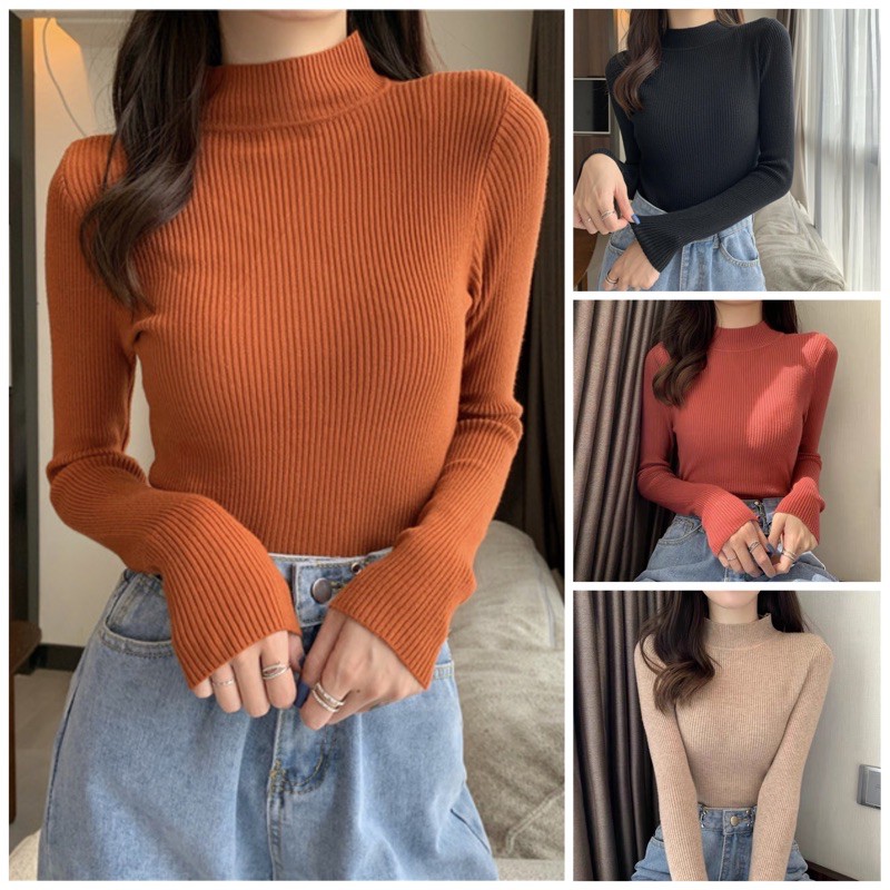 Áo len tăm cổ cao 3 phân màu trơn co dãn dáng ôm body len mềm mịn Ảnh thật mã AL04