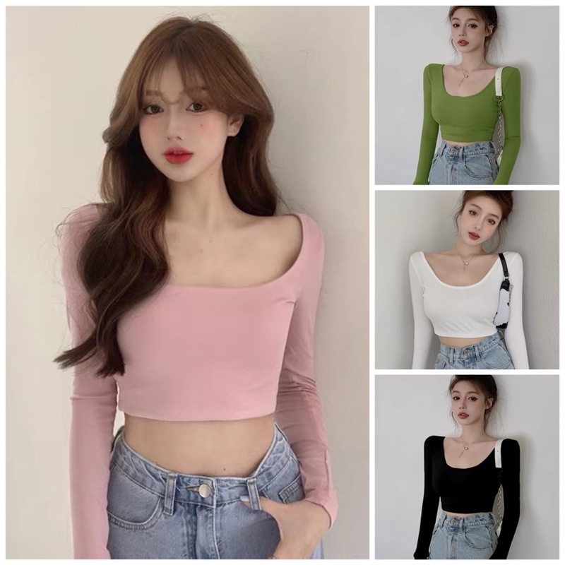 áo cổ u tay dài xinh tôn dáng