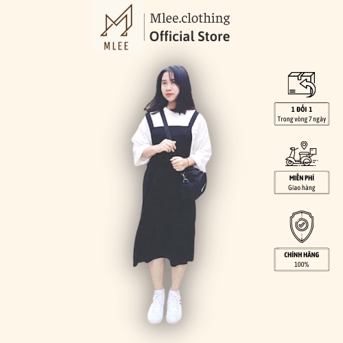 Set Váy Yếm Kaki Đen Kèm Áo Tay Lỡ Mlee.Clothing X016