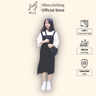 Set váy yếm kaki đen kèm áo tay lỡ mlee.clothing x016
