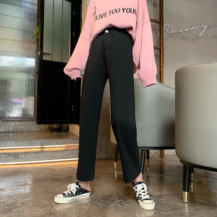 Quần Dài Lưng Cao Xiaozhainv Ống Rộng Co Giãn Tốt Phong Cách Hàn Quốc Dễ Phối Đồ