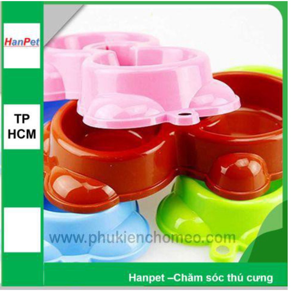 HN-Bát nhựa đôi hình gấu - Ăn, Uống tự động cấp nước (hanpet 355)