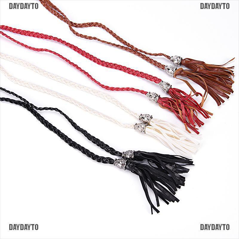 [DAYDAYTO] Boho Women Simple PU Leather Tassel Braided Self-Tie Belt Thin Waist Rope Belt