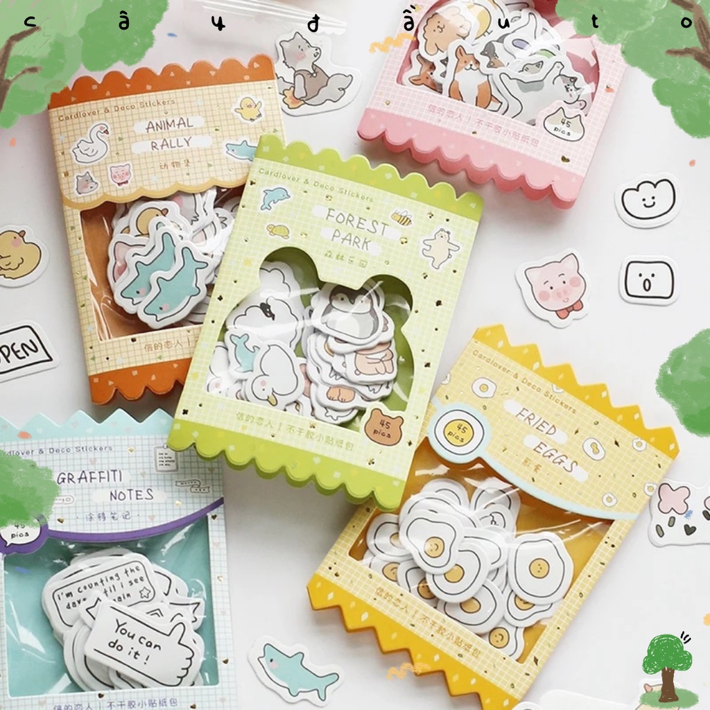 Bộ 45 Hình Dán Trang Trí Ngộ Nghĩnh Deco Sticker Cây Đầu To