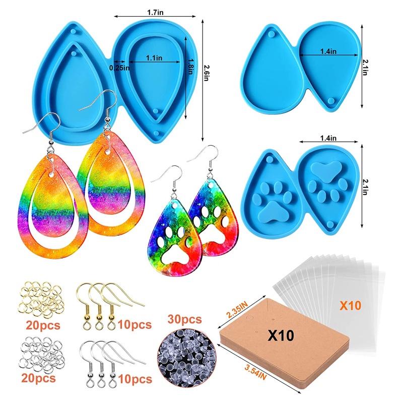 Set 113 Khuôn Nhựa Làm Bông Tai Hình Giọt Nước Gắn Sau Lưng