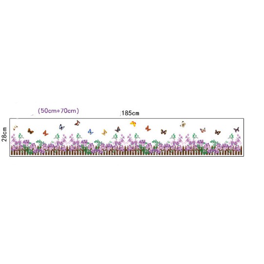 Decal trang trí chân tường hàng rào hoa Tím nhí( Ảnh Chụp Thật )