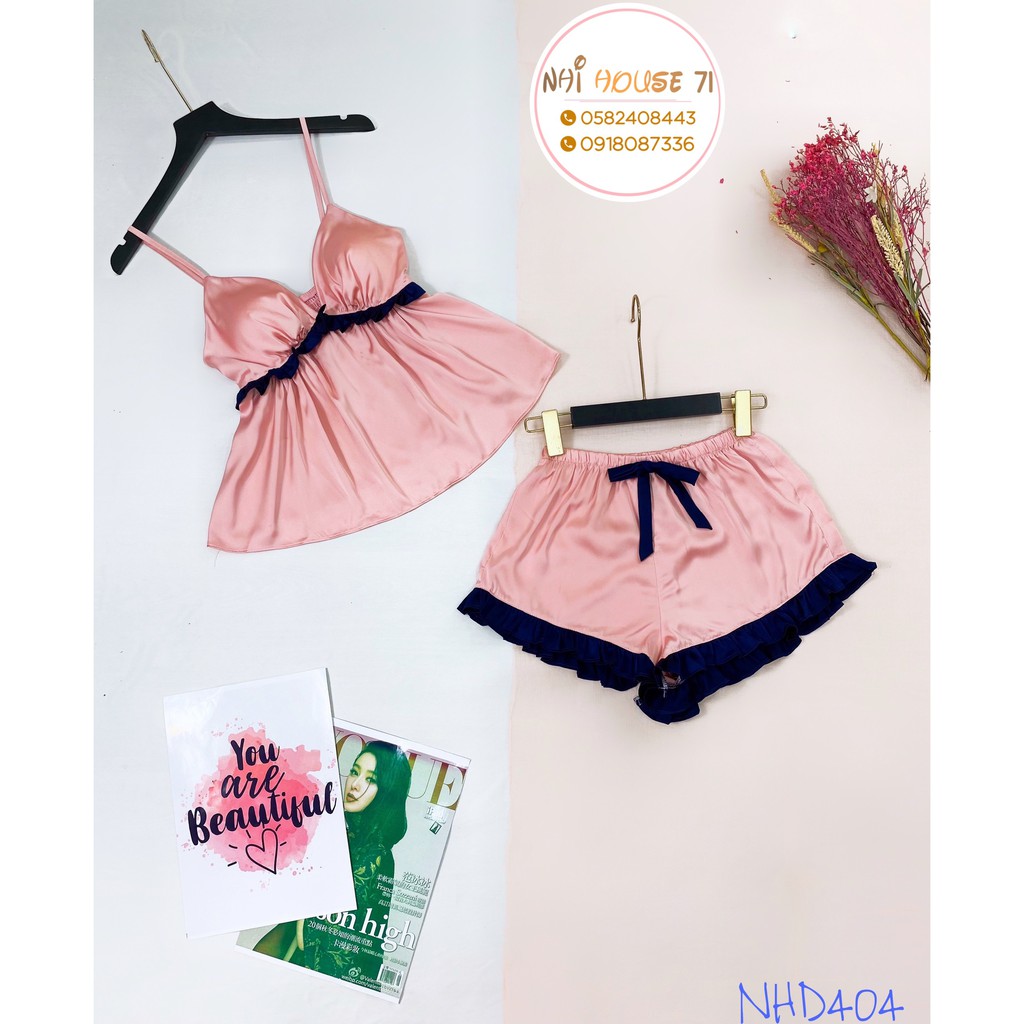 [FREESHIP 50K] Bộ Mặc Nhà Nhistore -Bộ Quần Ngắn Áo 2 Dây Cúp Ngực Phối Bèo Sexy Freesize Dưới 57kg | BigBuy360 - bigbuy360.vn