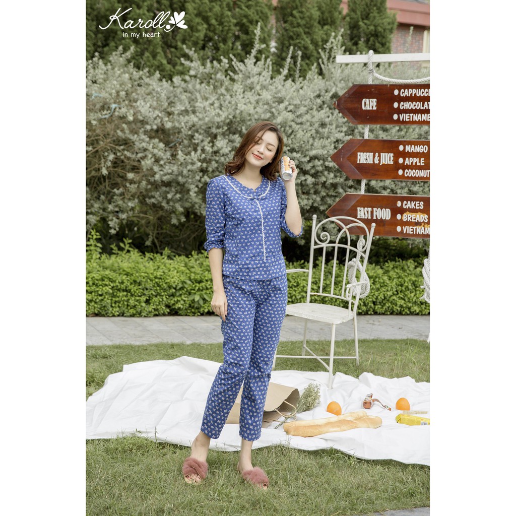 Bộ đồ mặc nhà Karoll -Bộ thô quần dài áo tay lửng NH18.xxx18