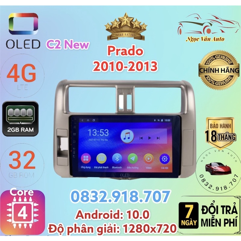 Màn Hình Android OLED C2 Theo Xe Prado 2010 - 2013, 9 inch kèm dưỡng canbus và jack nguồn zin