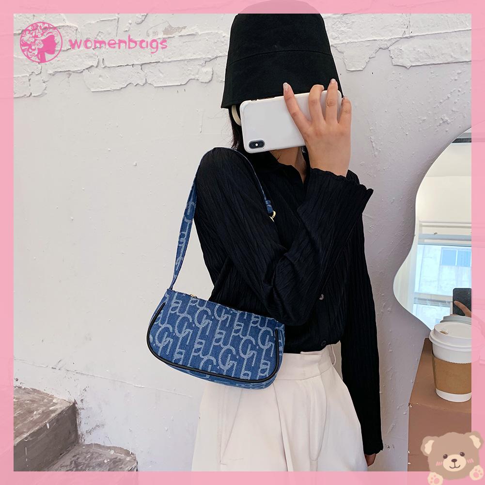 ✿ Wb ✿ Túi Xách Nhỏ Đeo Vai Chất Liệu Denim In Chữ Thời Trang Cho Nữ✿