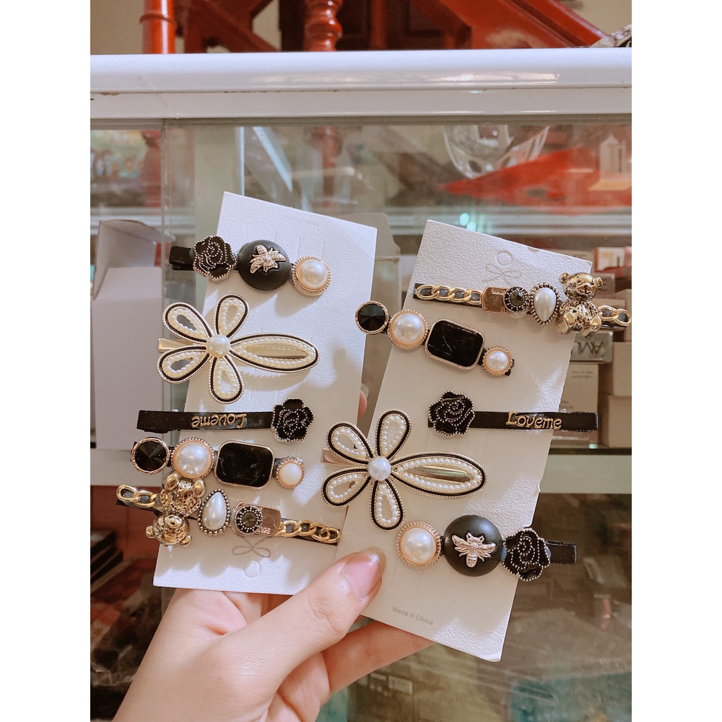 Set 5 kẹp tóc đính đá phong cách Hàn Quốc xinh xắn cho nữ