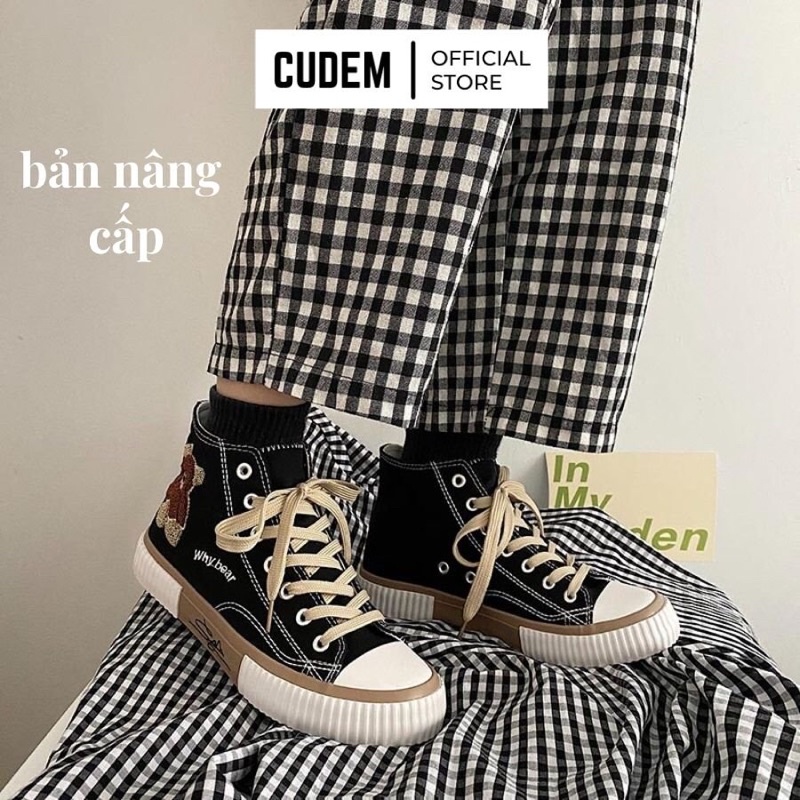 Giày thể thao nữ cổ cao đi học BearBox thêu hình gấu dáng thể thao S15