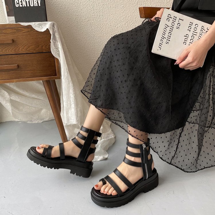 Xăng đan Đế Dày Hở Ngón Phối Khóa Kéo Đôi Sành Điệu Cho Nữ | BigBuy360 - bigbuy360.vn