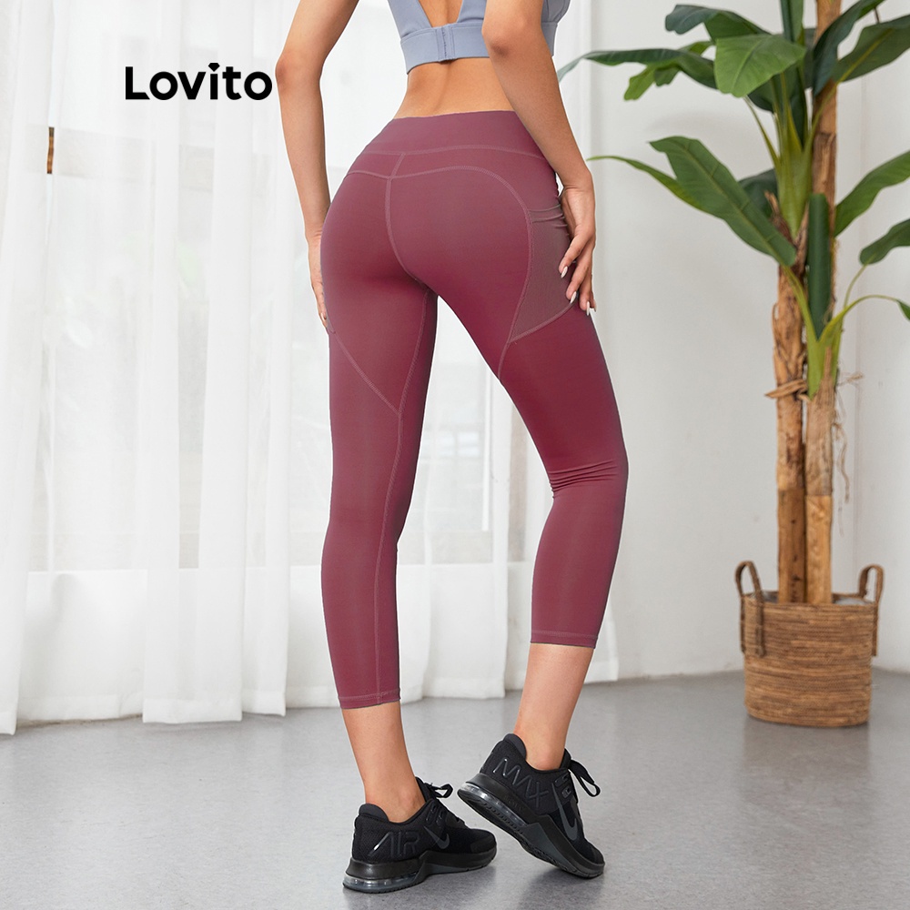 Quần legging Lovito có túi nhanh khô phong cách thể thao L03051 (màu xanh dương/đen/Xám/Đỏ)