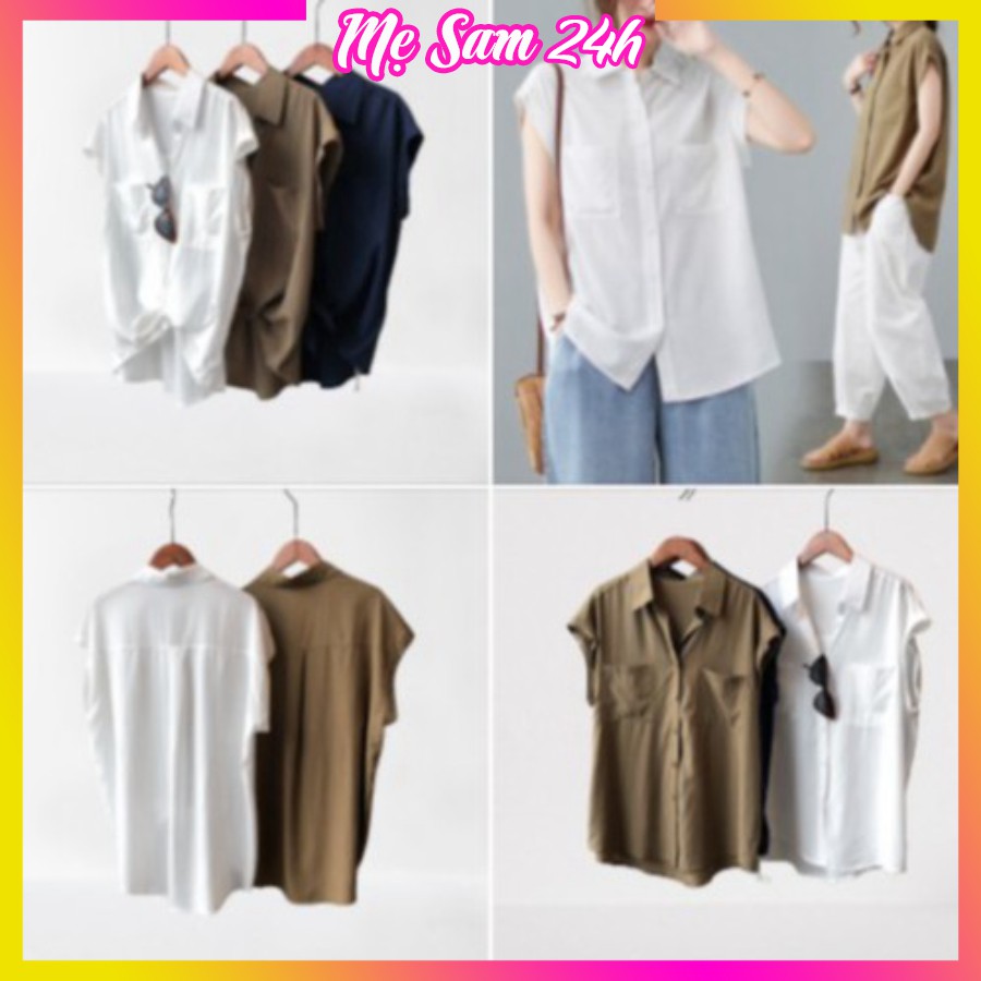 Áo sơ mi đũi nữ tay ngắn Mẹ Sam 24h áo kiểu bigsize, chất liệu mềm mát, form trẻ trung phá cách SMH.33