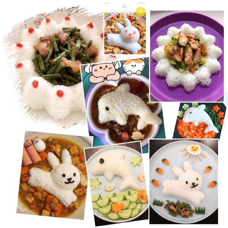 Bộ 4 khuôn làm cơm bento hình thỏ, cá heo, hoa