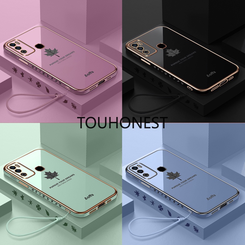 Ốp Điện Thoại Silicon Mềm Hình Lá Phong Kèm Dây Đeo Cho Infinix Zero x Pro Zero X Neo Tecno Spark 5 Air Tecno Spark 6 Air Tecno Spark 6 GO Tecno Spark 7 Pro Pova 2