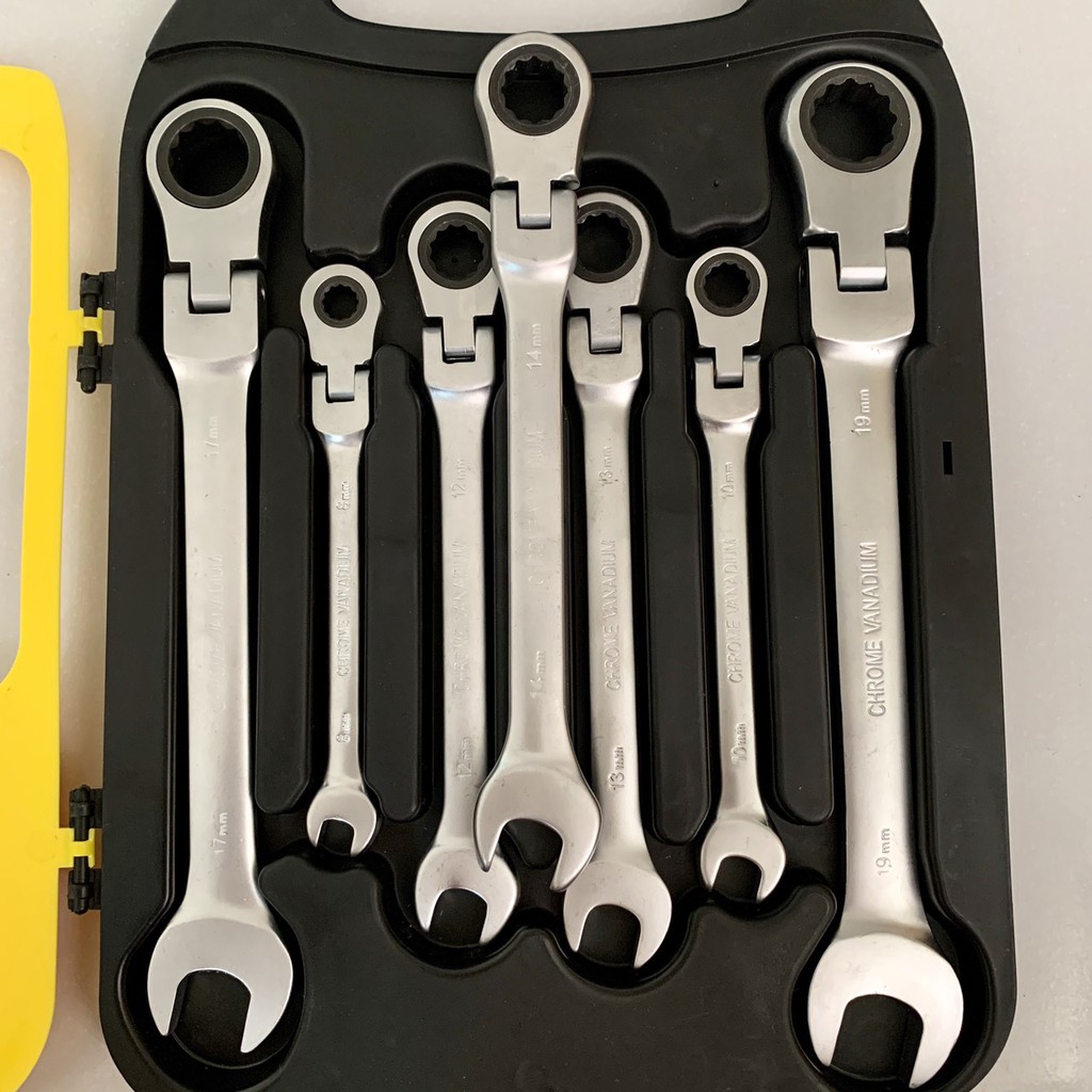 Bộ cờ lê vòng miệng - tròng gật gù tự động 2 chiều 7 chi tiết cao cấp 8-19mm