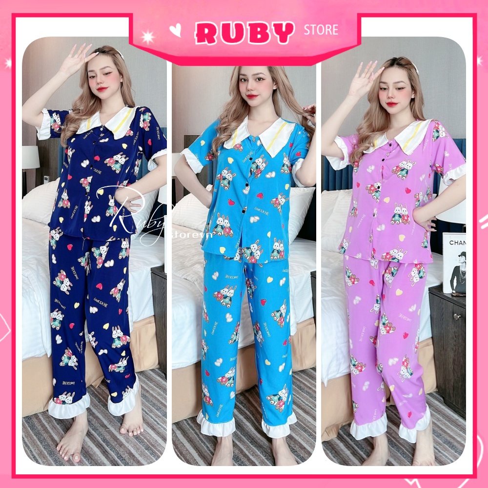 Đồ bộ nữ mặc nhà chất kate lụa mềm mát in thỏ in hoạt hình dễ thương BLH15